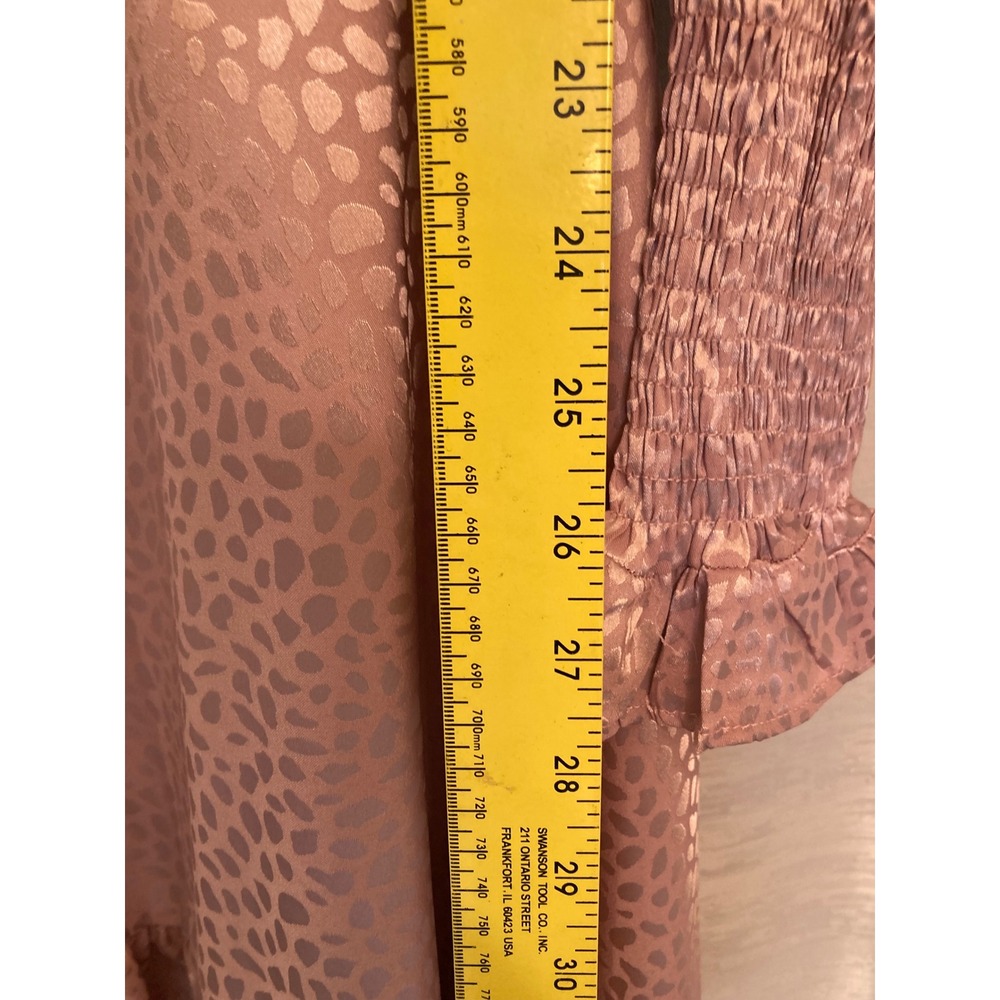 Rosevelvet Pink Satin Leopard Print Midi Dress Size S Puff Sleeve Belted - Picture 12 of 13